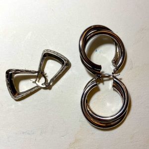 Set of 2 Marked PC 925 Silver Hoop Earrings